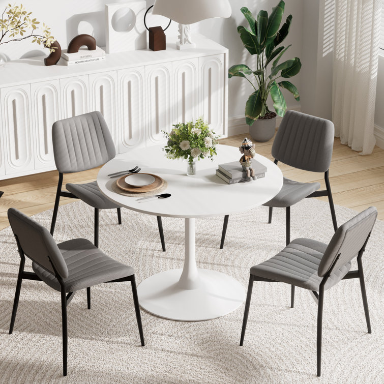 Oliver 5 Piece SetPedestal Dining Room Table and 4 Retro Linen